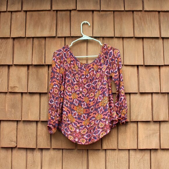 Billabong Mi Amore Off The Shoulder Tribal Printed Crinkle Top Size Small - Picture 9 of 9